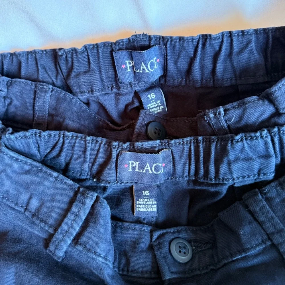 The Childrens Place Girls Navy Blue Chino Pants 2 pairs Size 16 Adjustable Waist